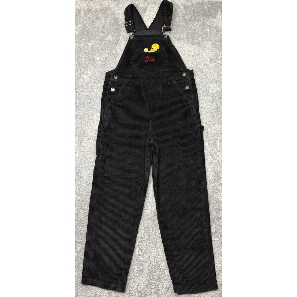 Vintage Looney Tunes Overalls Womens S Black Tweety Bird Corduroy‎ 90s 1998